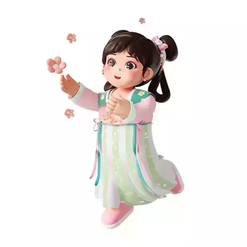 Chinese style ancient Hanfu girl 3D model