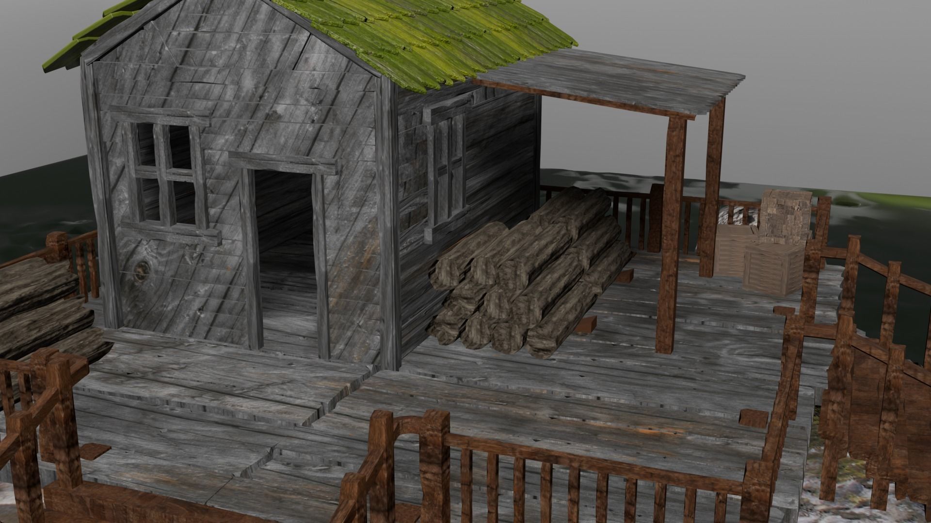 Isometric House Island Coniferous cottage Low-poly Low-poly 3D model_11