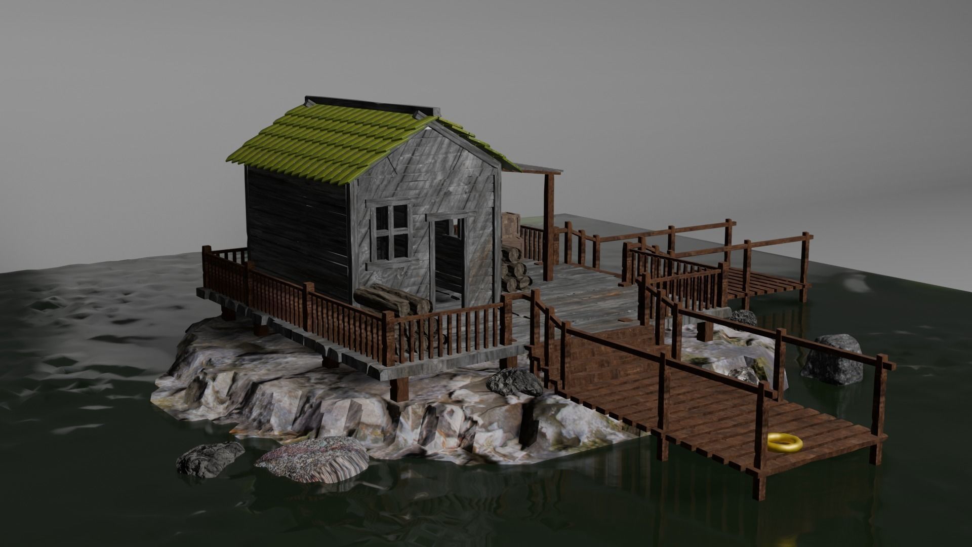 Isometric House Island Coniferous cottage Low-poly Low-poly 3D model_3