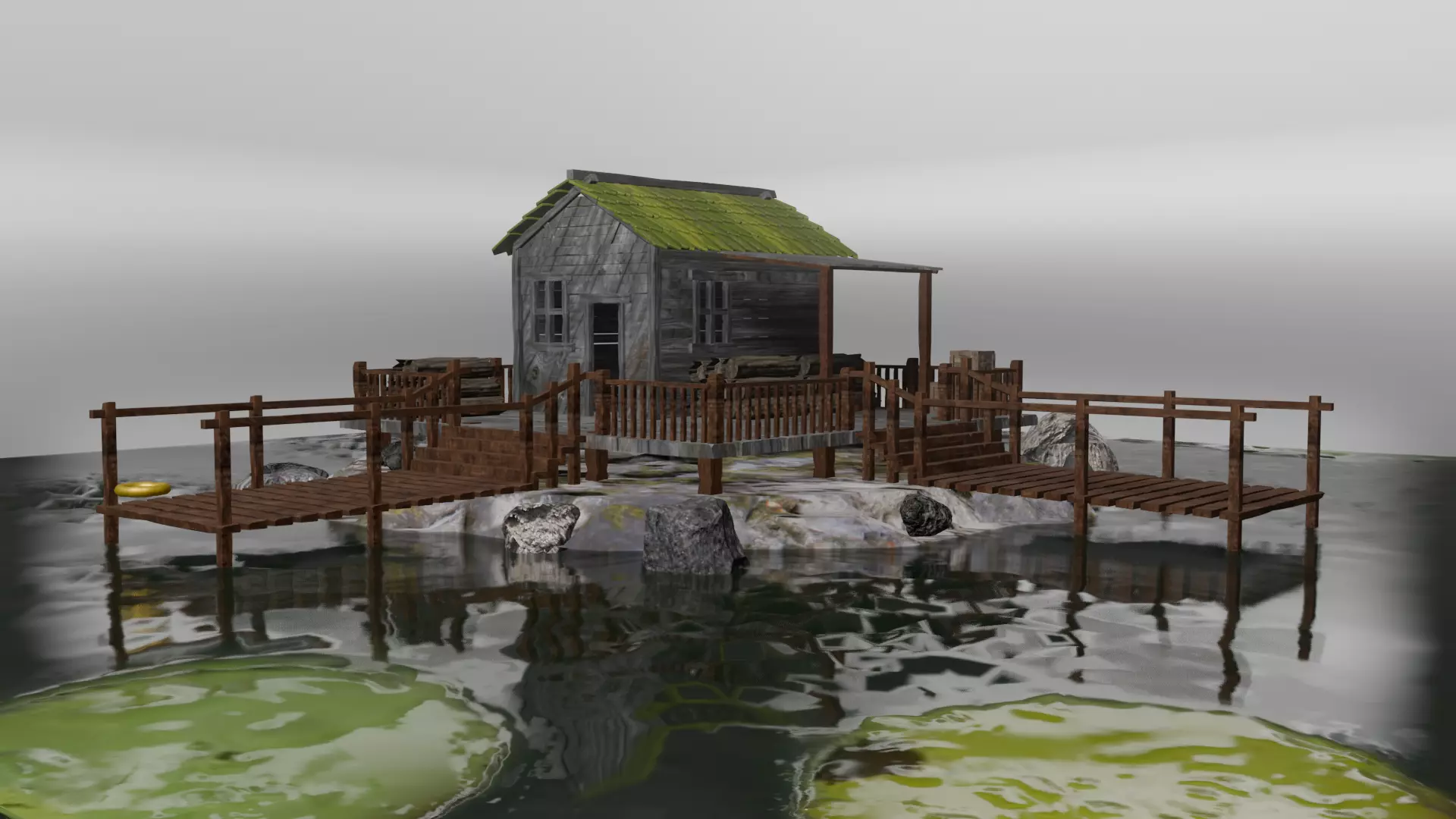 Isometric House Island Coniferous cottage Low-poly Low-poly 3D model_0