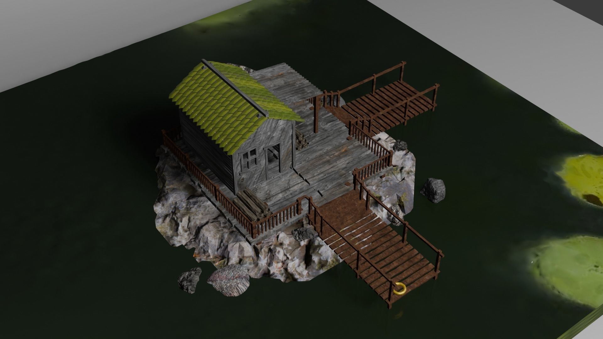 Isometric House Island Coniferous cottage Low-poly Low-poly 3D model_2