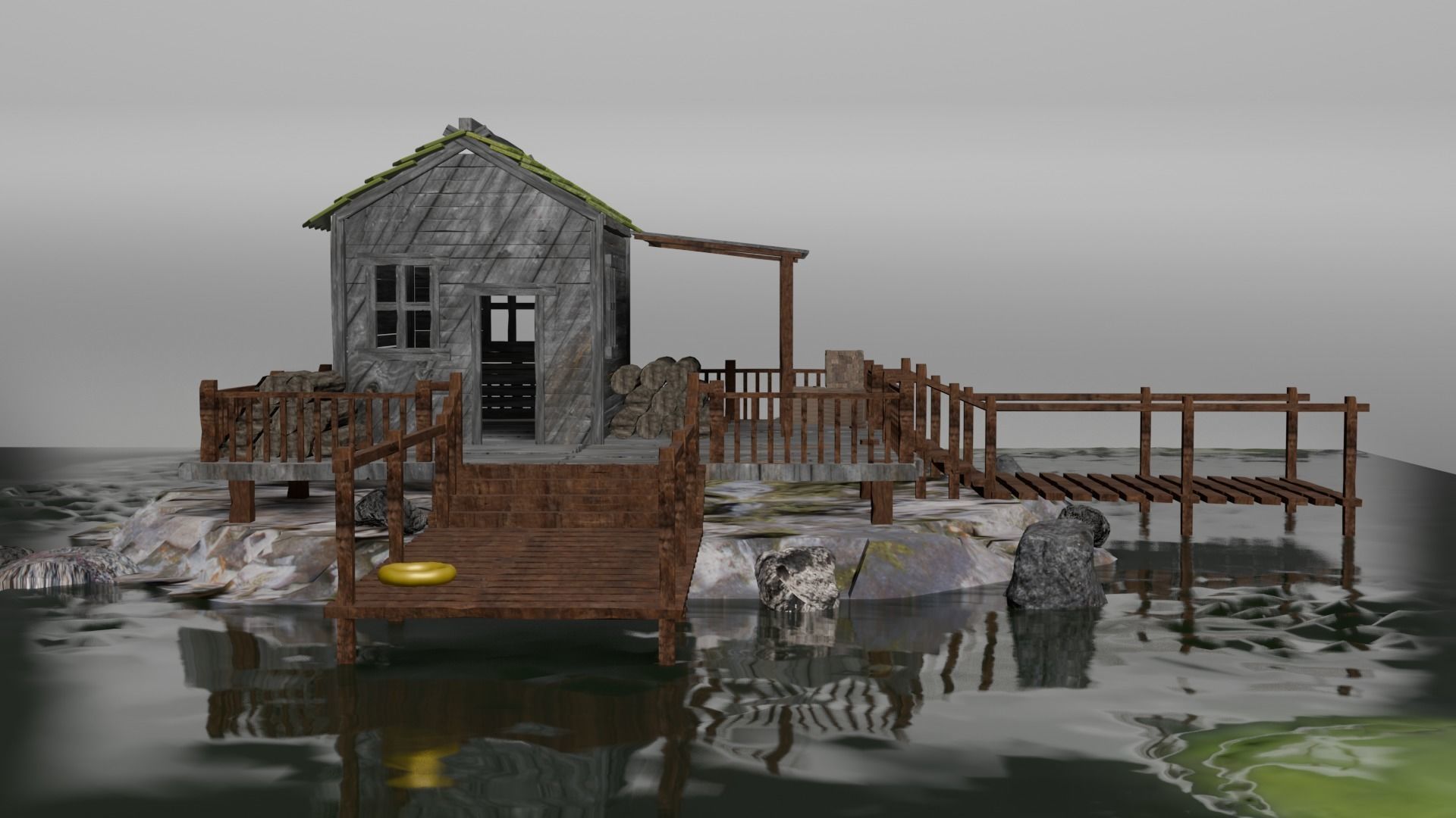 Isometric House Island Coniferous cottage Low-poly Low-poly 3D model_4