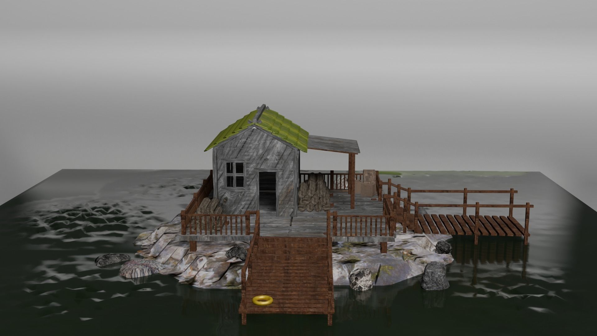 Isometric House Island Coniferous cottage Low-poly Low-poly 3D model_5