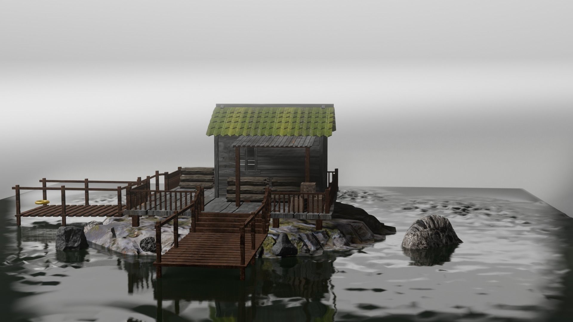 Isometric House Island Coniferous cottage Low-poly Low-poly 3D model_6