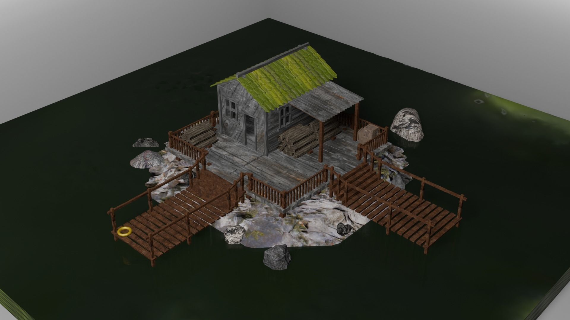 Isometric House Island Coniferous cottage Low-poly Low-poly 3D model_1