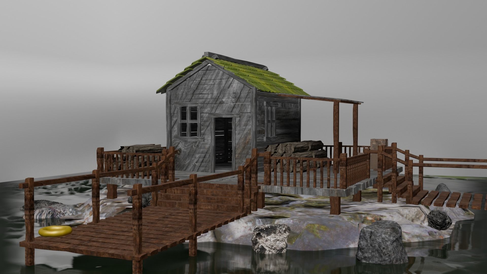 Isometric House Island Coniferous cottage Low-poly Low-poly 3D model_9