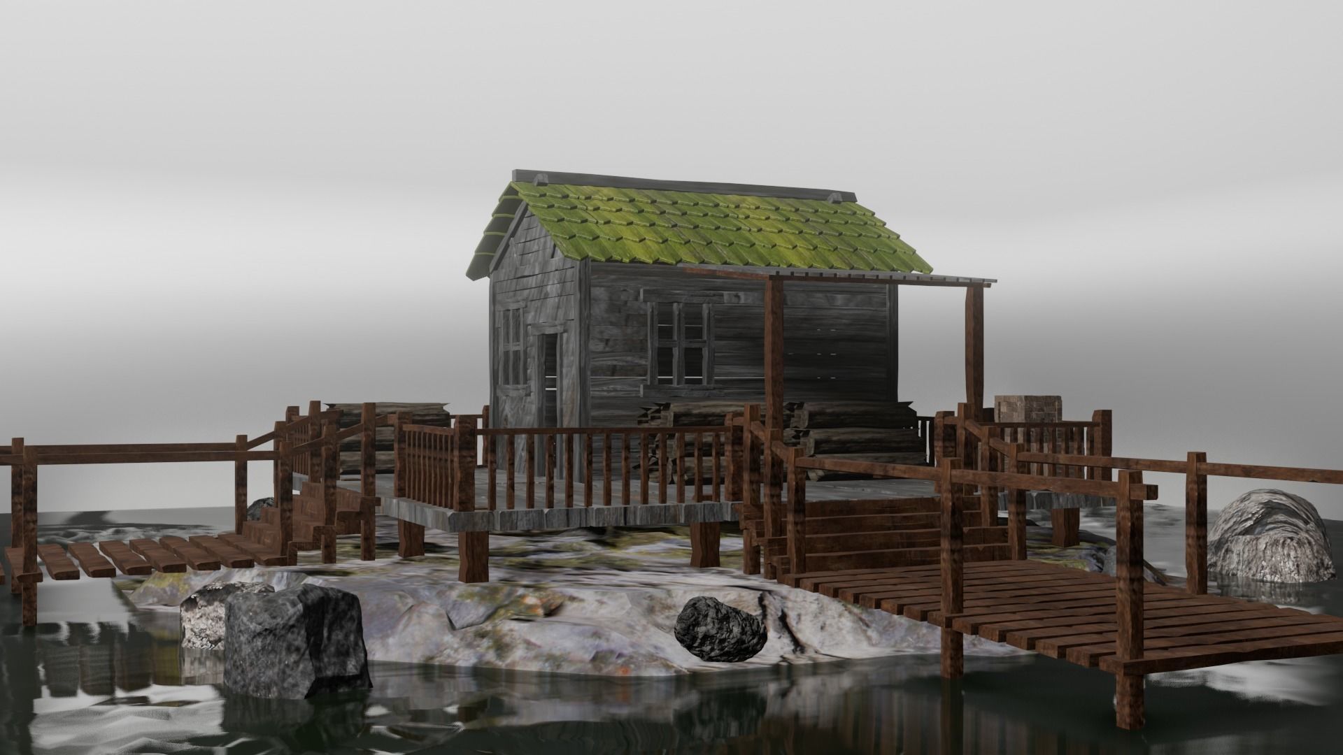 Isometric House Island Coniferous cottage Low-poly Low-poly 3D model_8