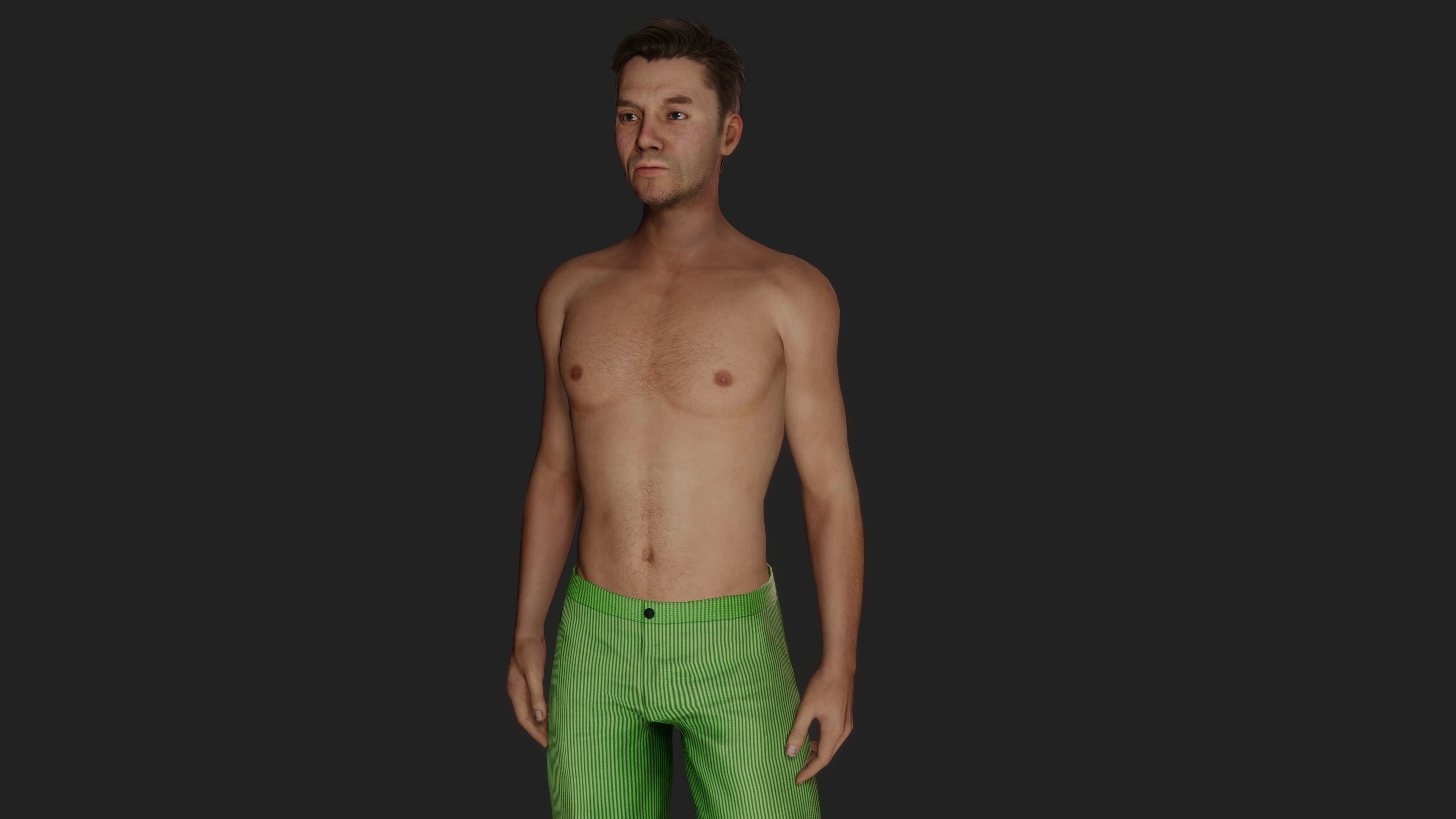 The Melancholic Elegance 35-Year-Old Man in Green Shorts 3D model_1