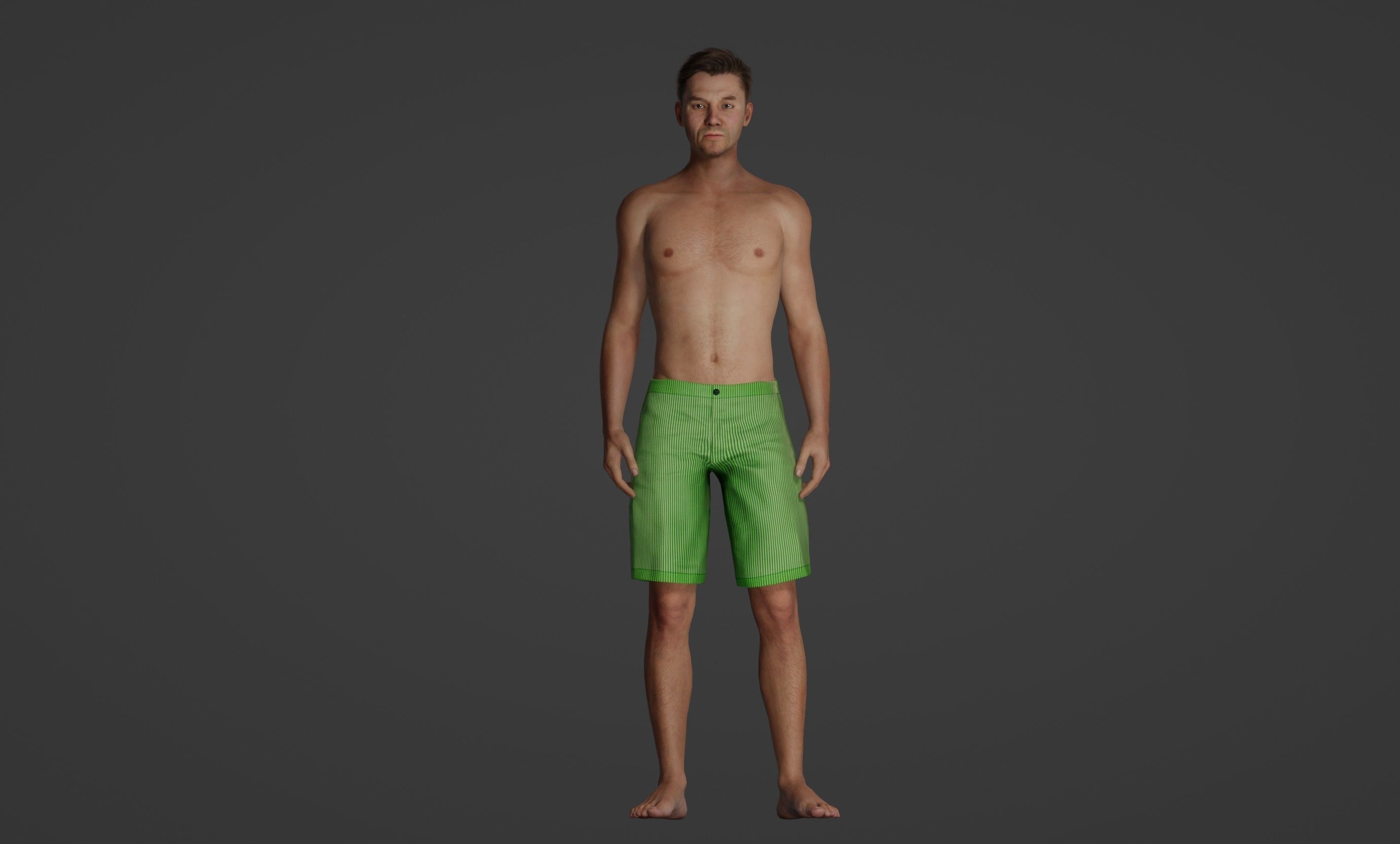 The Melancholic Elegance 35-Year-Old Man in Green Shorts 3D model_2