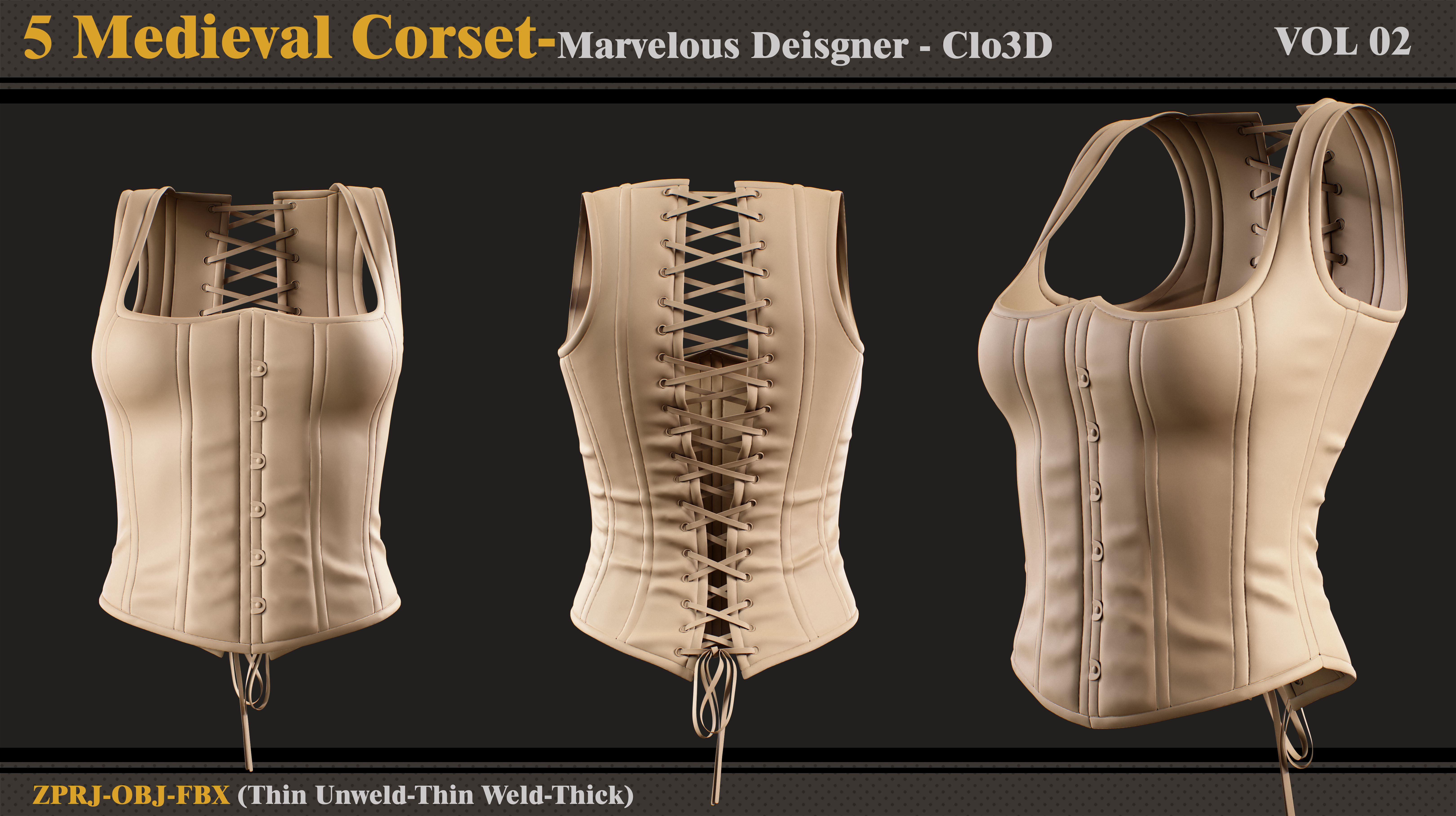 5 Medieval Corsets-MD-Clo3D - FBX - OBJ 3D model_3