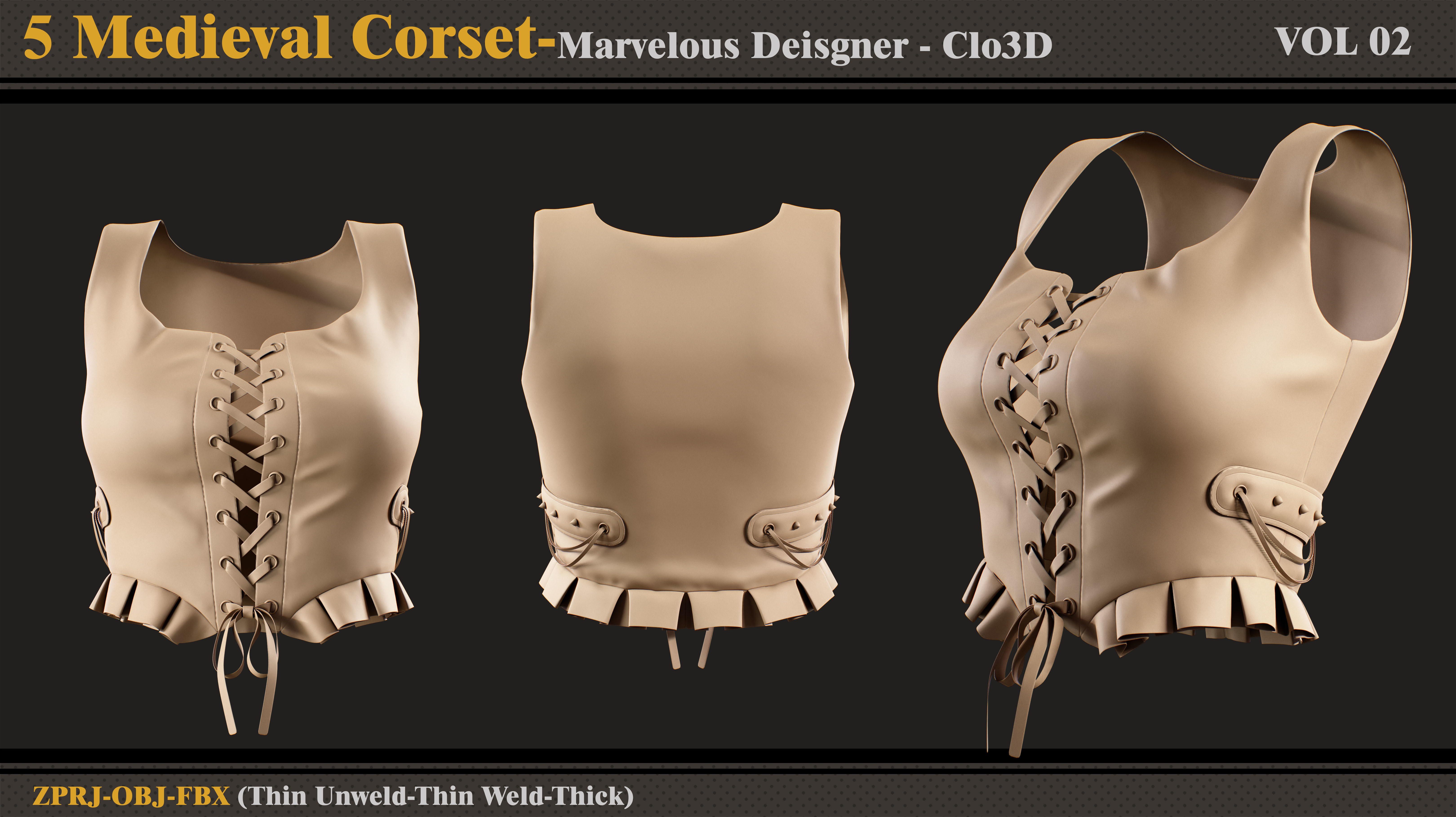 5 Medieval Corsets-MD-Clo3D - FBX - OBJ 3D model_2