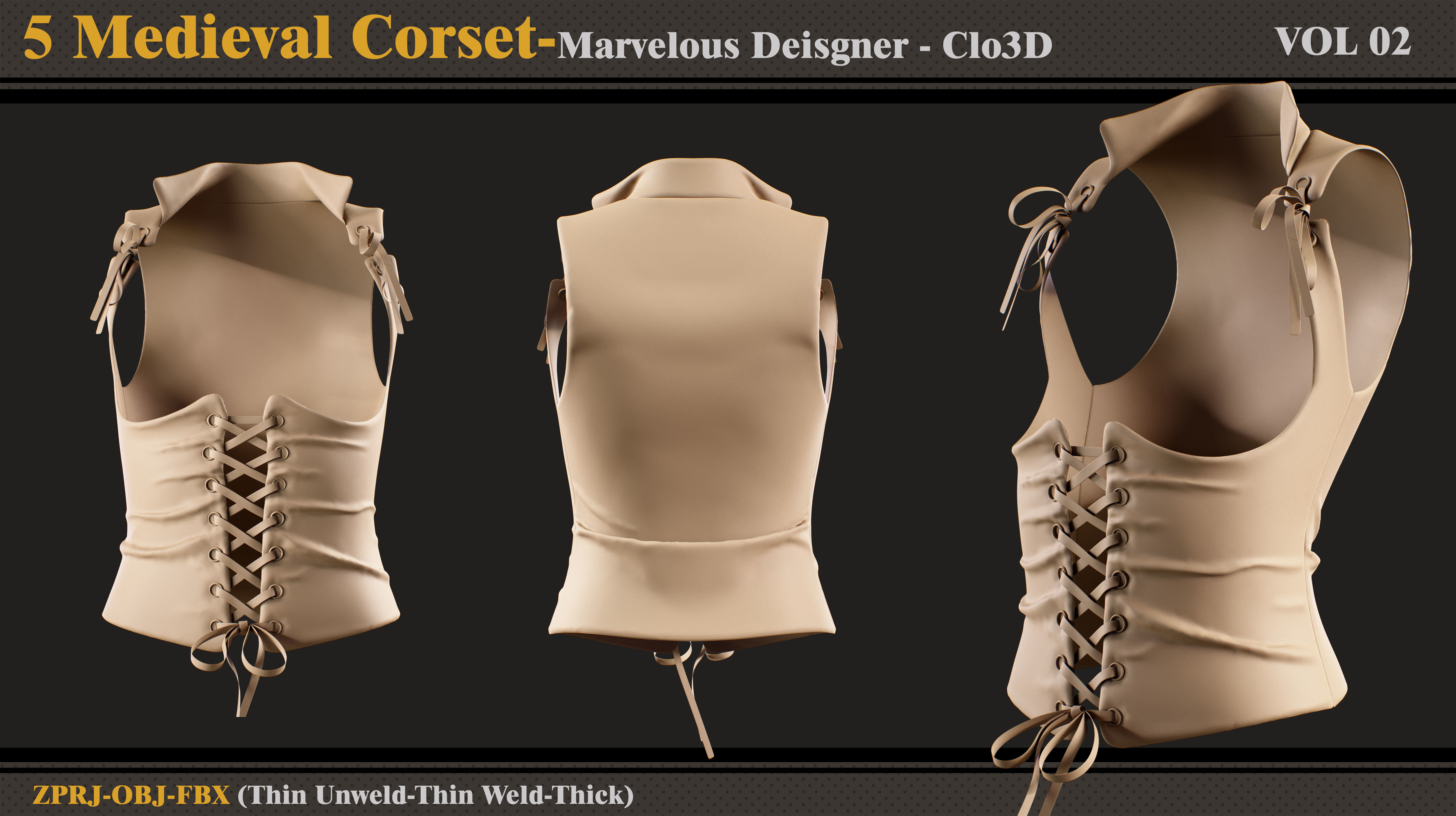 5 Medieval Corsets-MD-Clo3D - FBX - OBJ 3D model_4