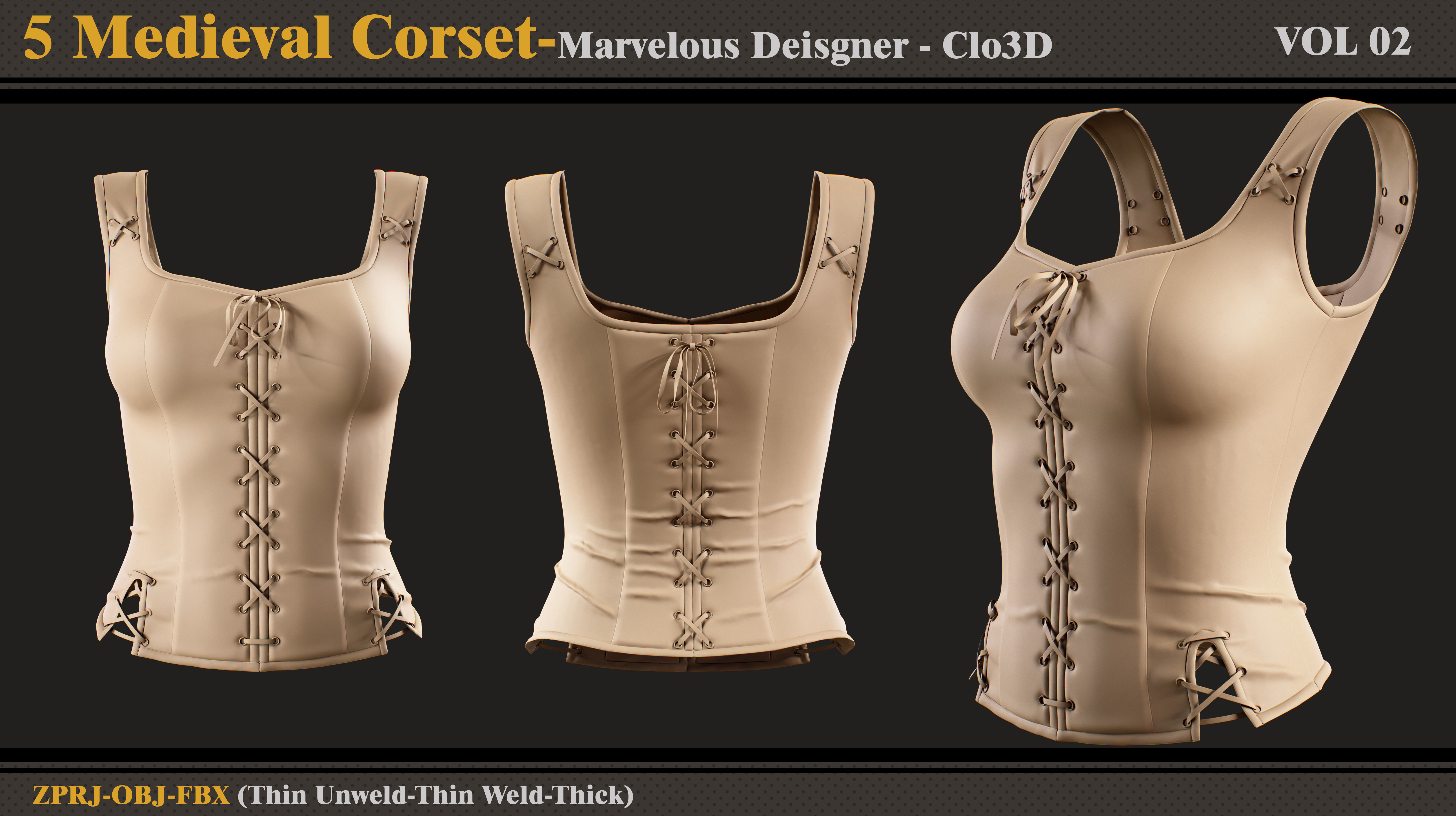 5 Medieval Corsets-MD-Clo3D - FBX - OBJ 3D model_1