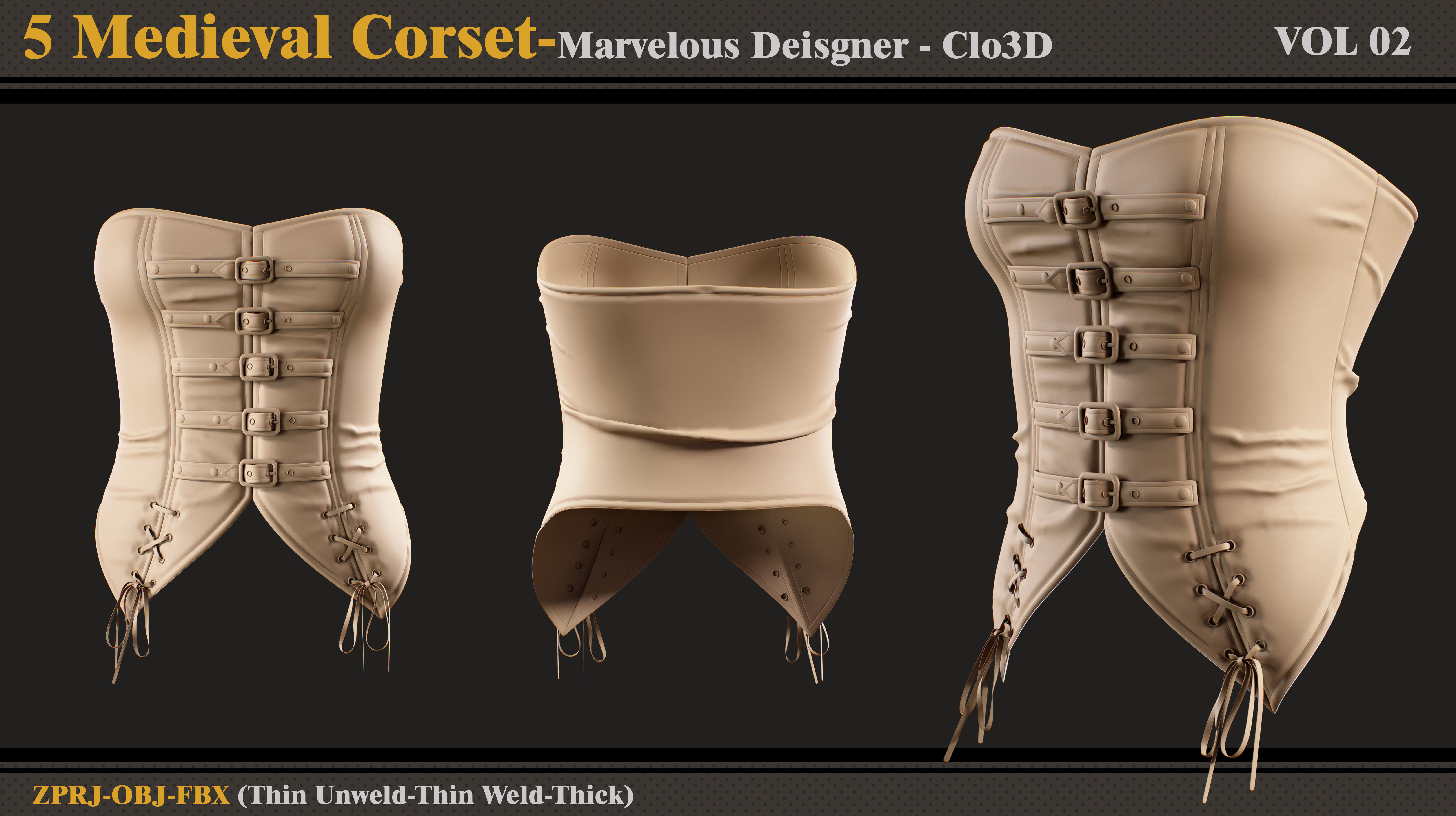 5 Medieval Corsets-MD-Clo3D - FBX - OBJ 3D model_5