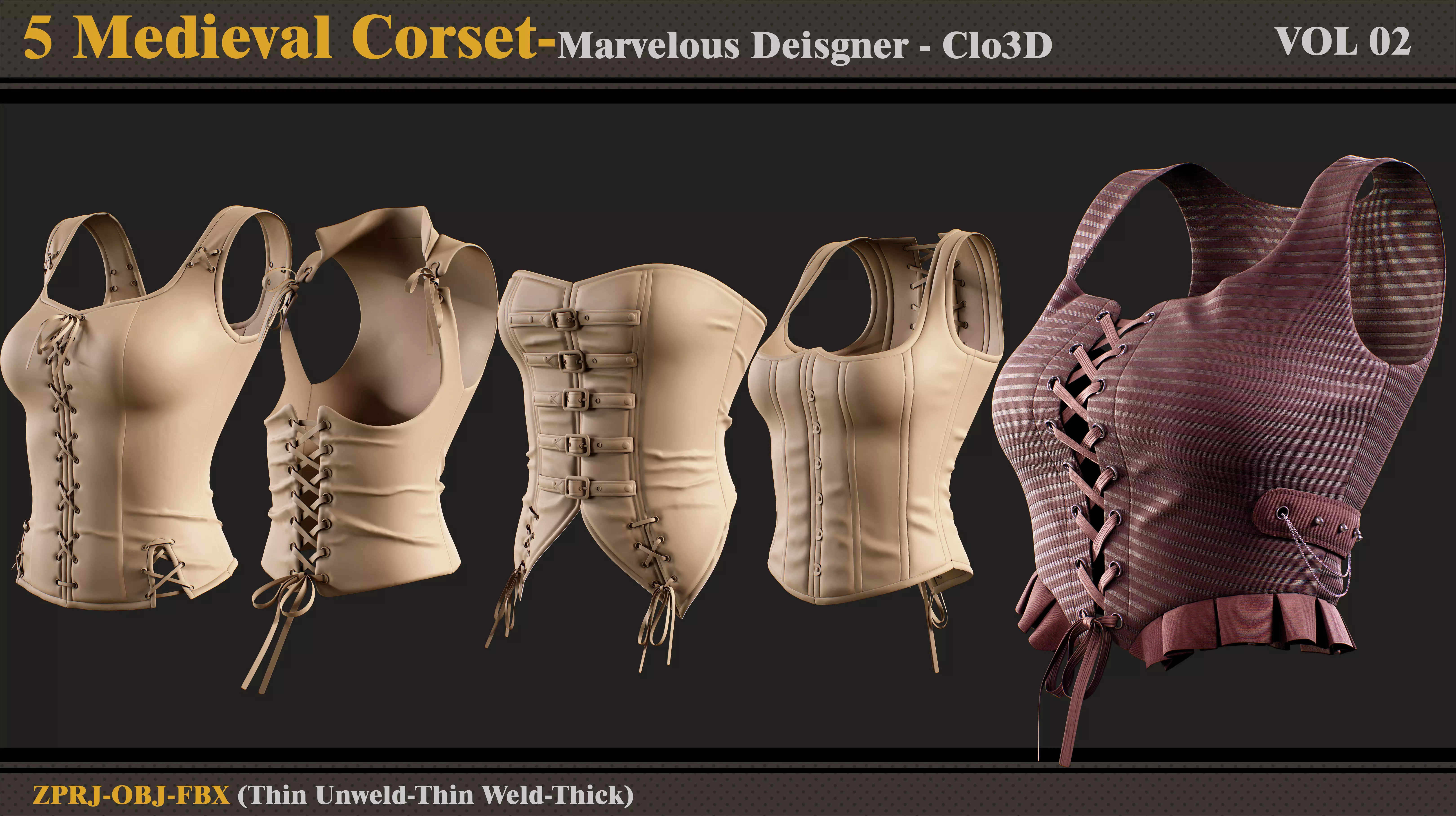 5 Medieval Corsets-MD-Clo3D - FBX - OBJ 3D model_0
