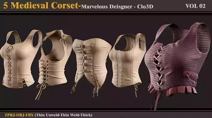 5 Medieval Corsets-MD-Clo3D - FBX - OBJ 3D model