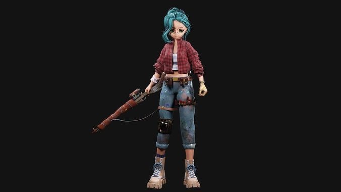 Cartoon Girl  Low-poly 3D model