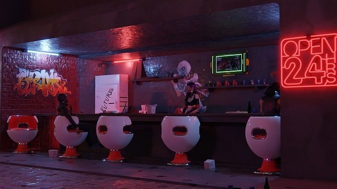 Street in cyberpunk style 3D model 2