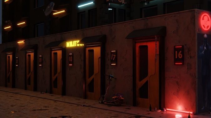 Street in cyberpunk style 3D model 7
