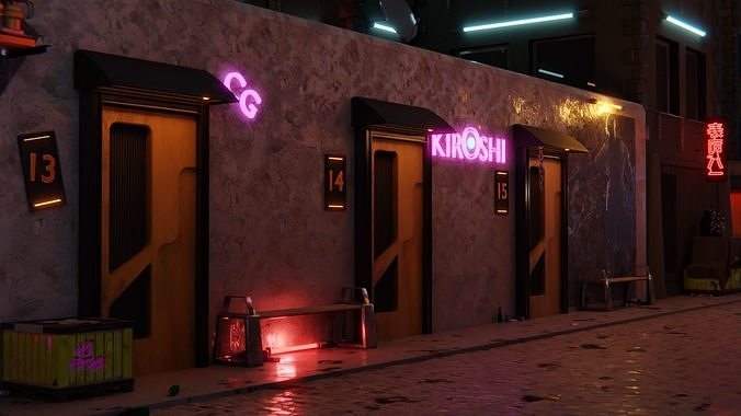 Street in cyberpunk style 3D model 4