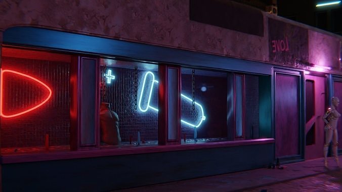 Street in cyberpunk style 3D model 3