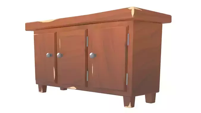 Lowpoly Stylized Wooden Sideboard