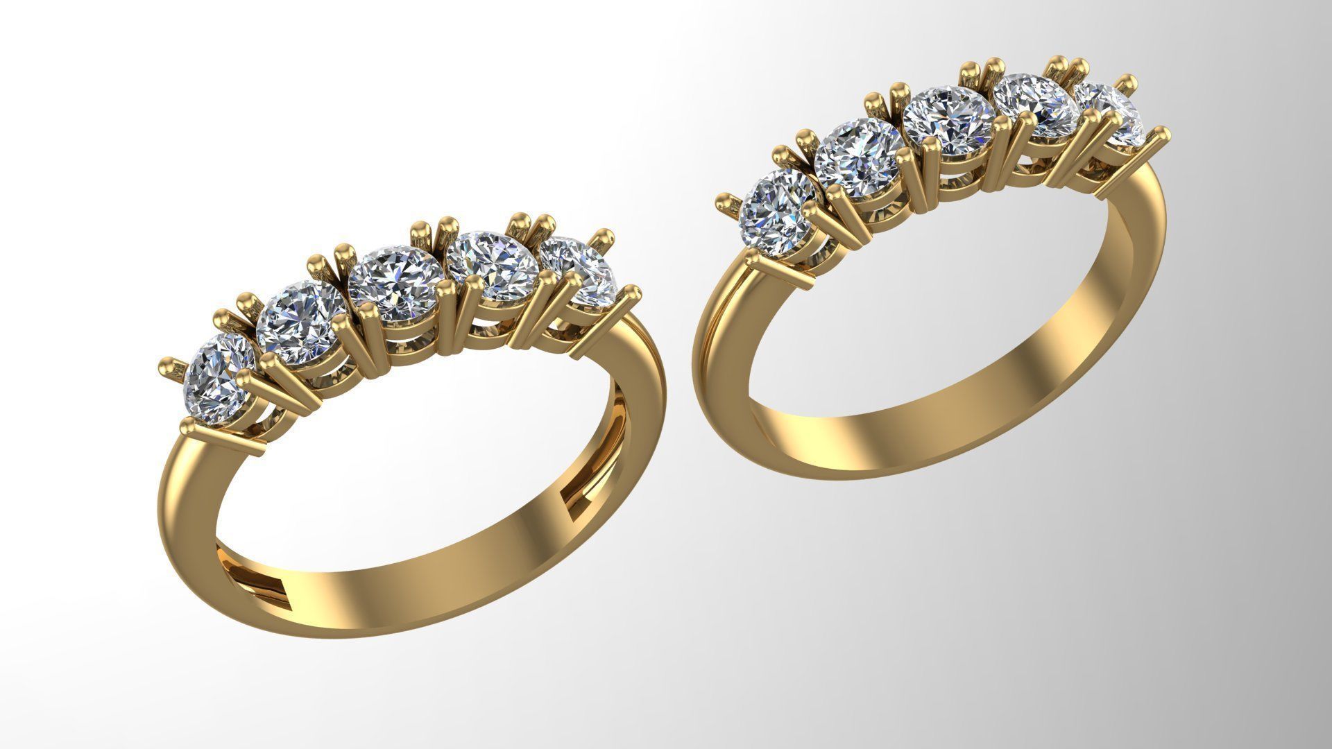 5 stone Ring 3D print model_3