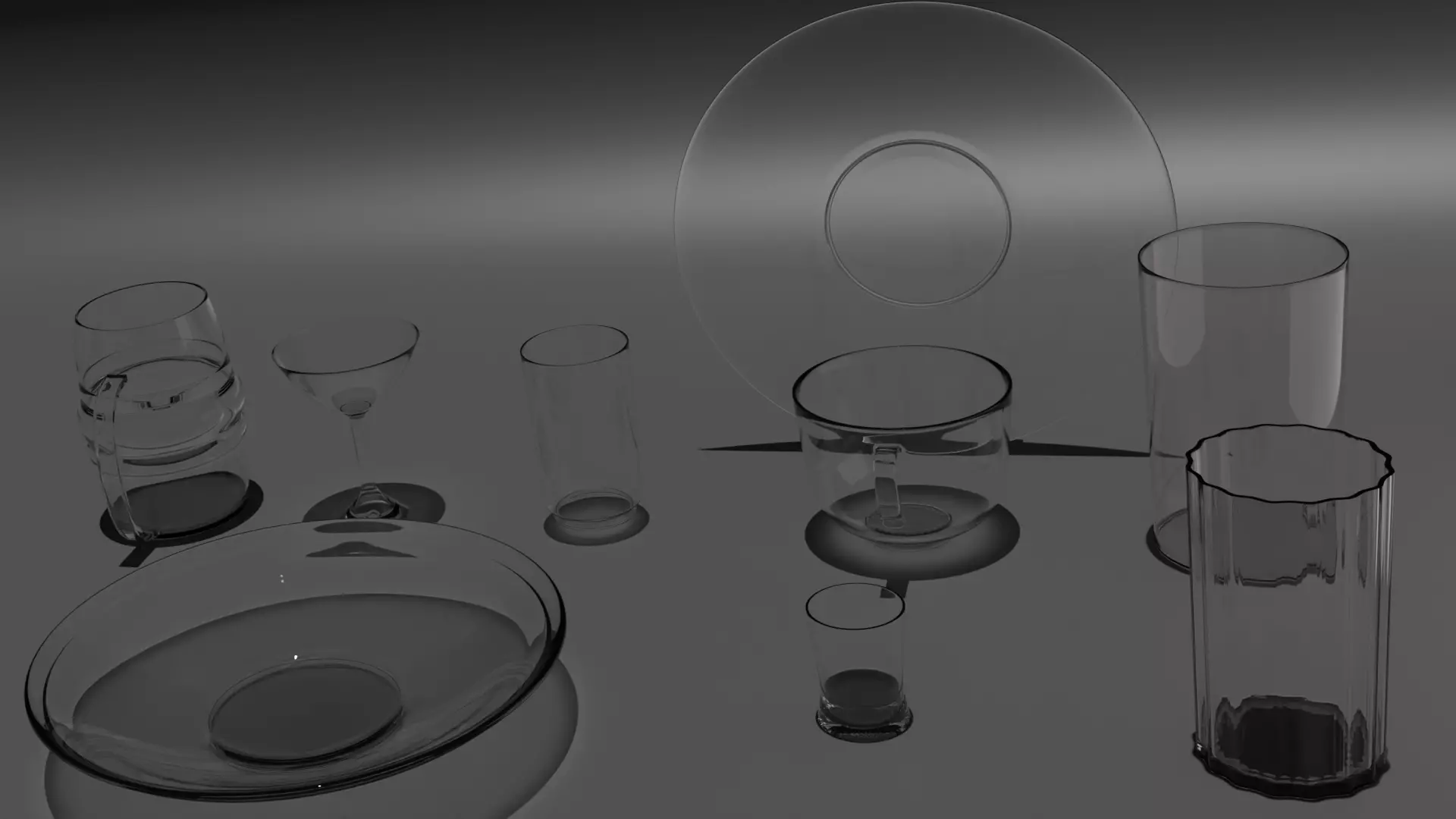 Set of glasses and plates Low-poly 3D model_0