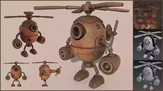 Stylized Helibot Cartoony Robot Low-poly 3D model