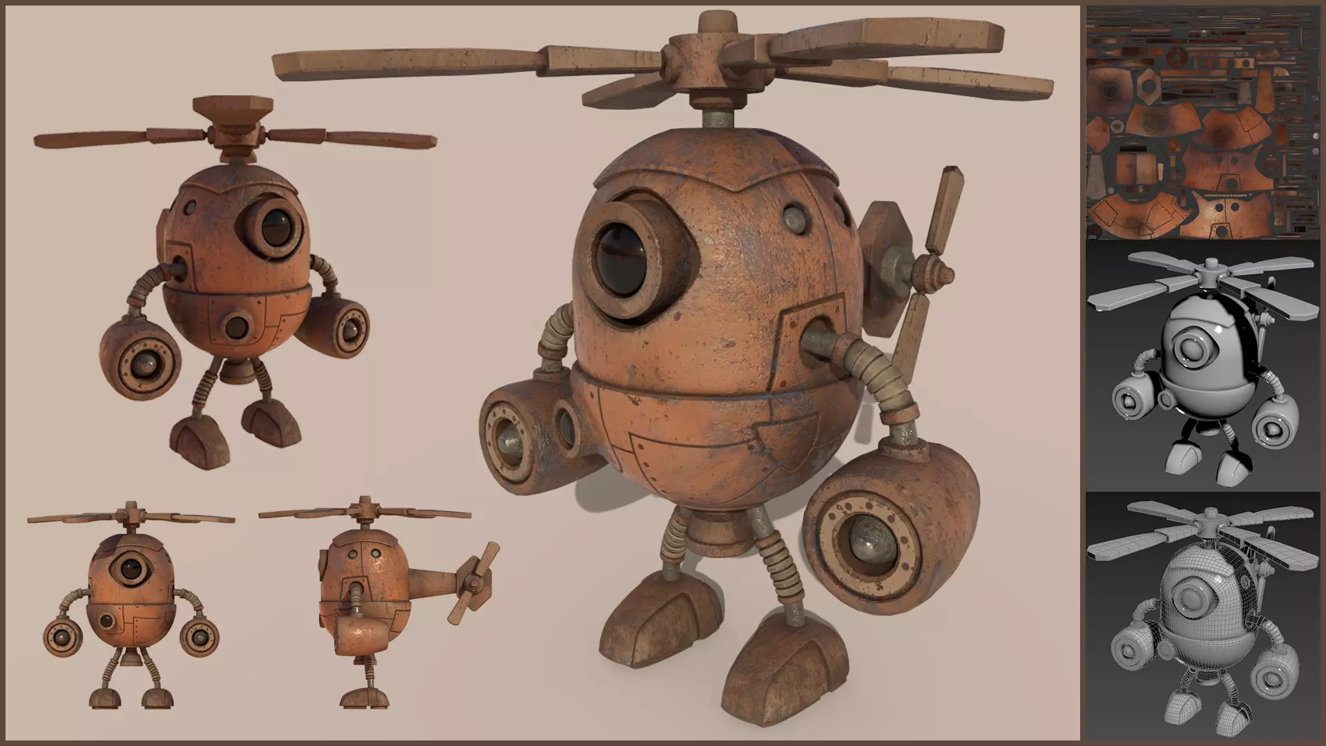 Stylized Helibot Cartoony Robot Low-poly 3D model_0