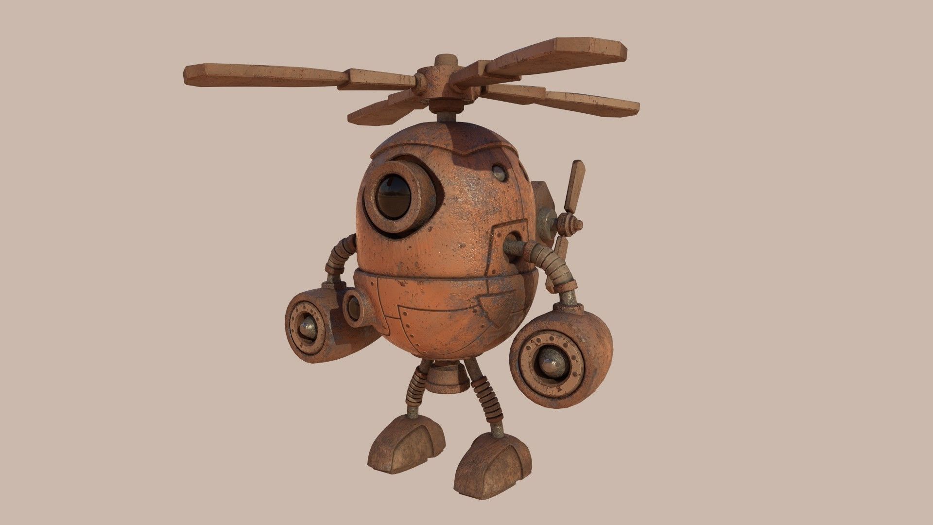 Stylized Helibot Cartoony Robot Low-poly 3D model_6