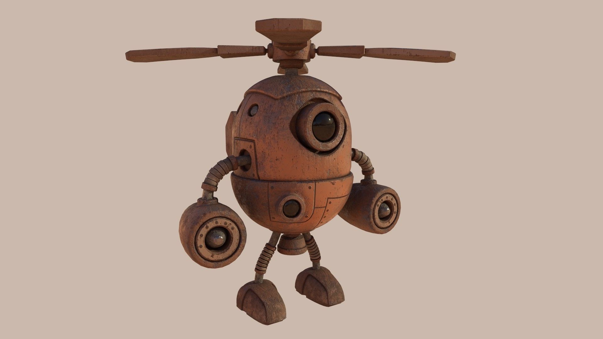 Stylized Helibot Cartoony Robot Low-poly 3D model_7