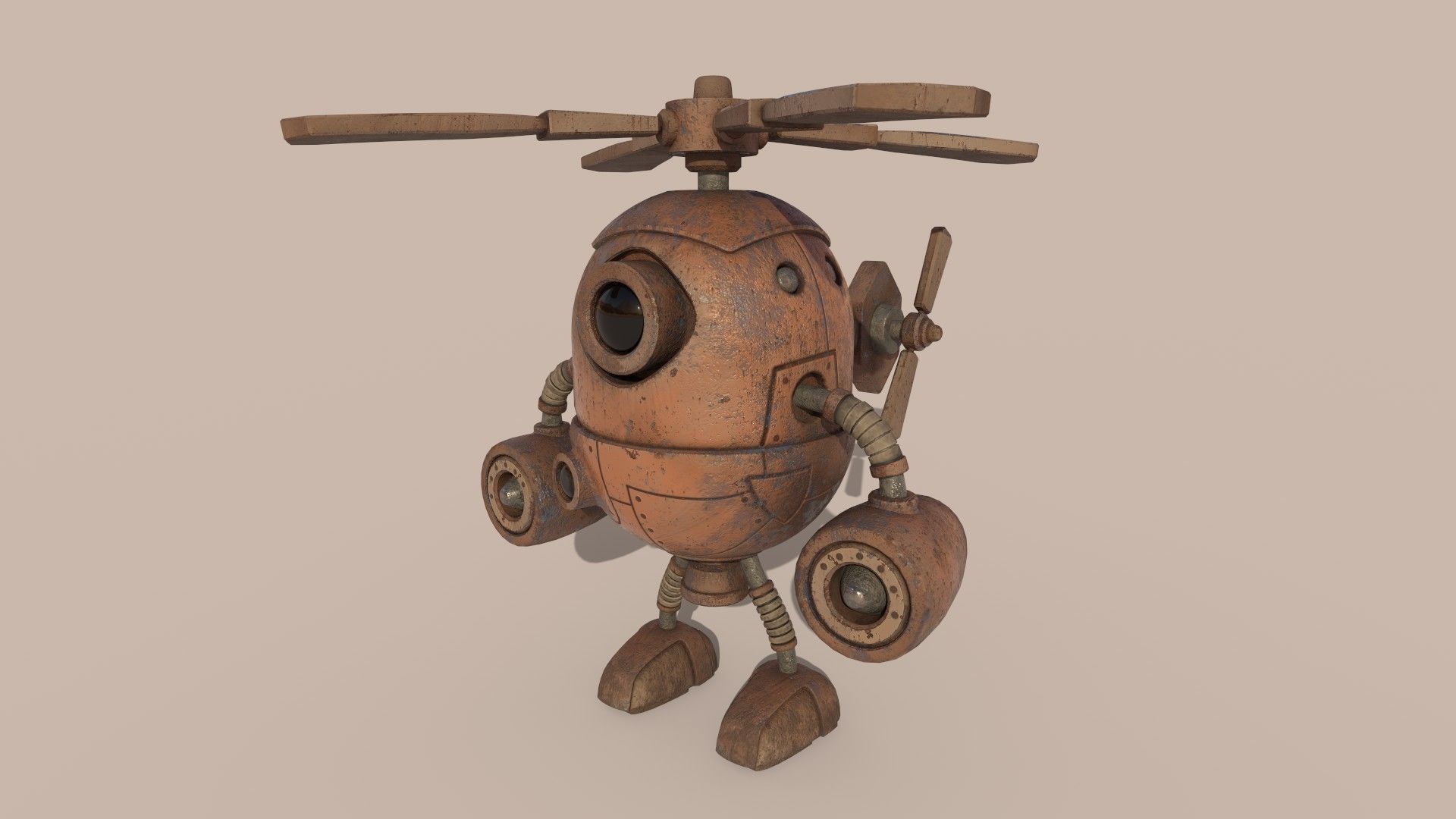 Stylized Helibot Cartoony Robot Low-poly 3D model_1