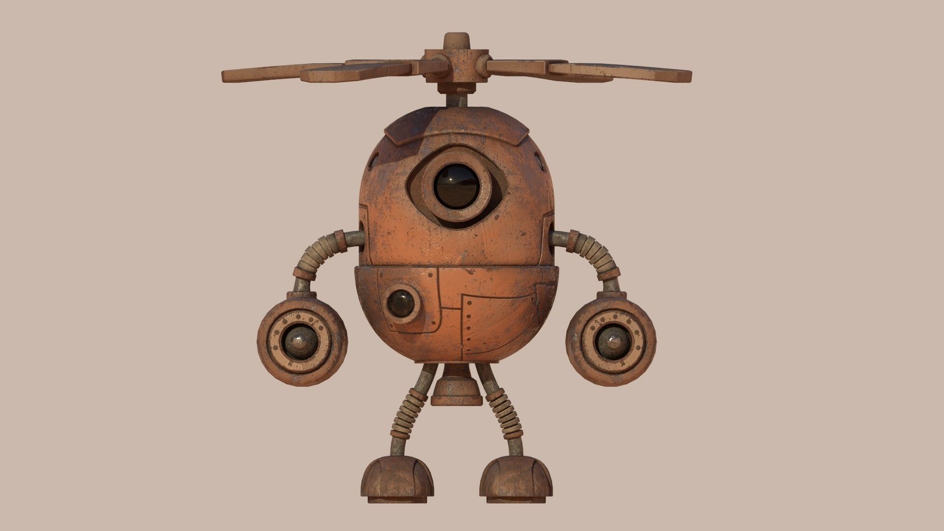 Stylized Helibot Cartoony Robot Low-poly 3D model_3