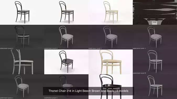 Thonet Chair 214 in Light Beech Brown and Black