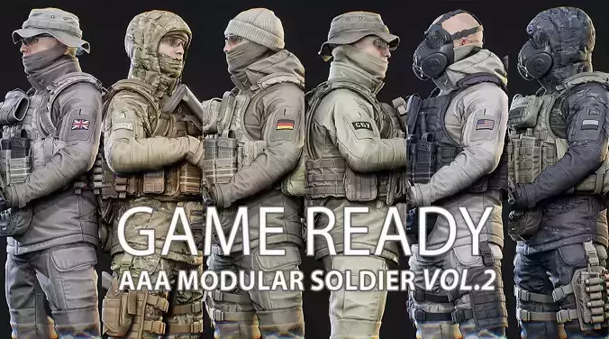 AAA MODULAR SOLDIER PACK Vol2 Low-poly 3D model