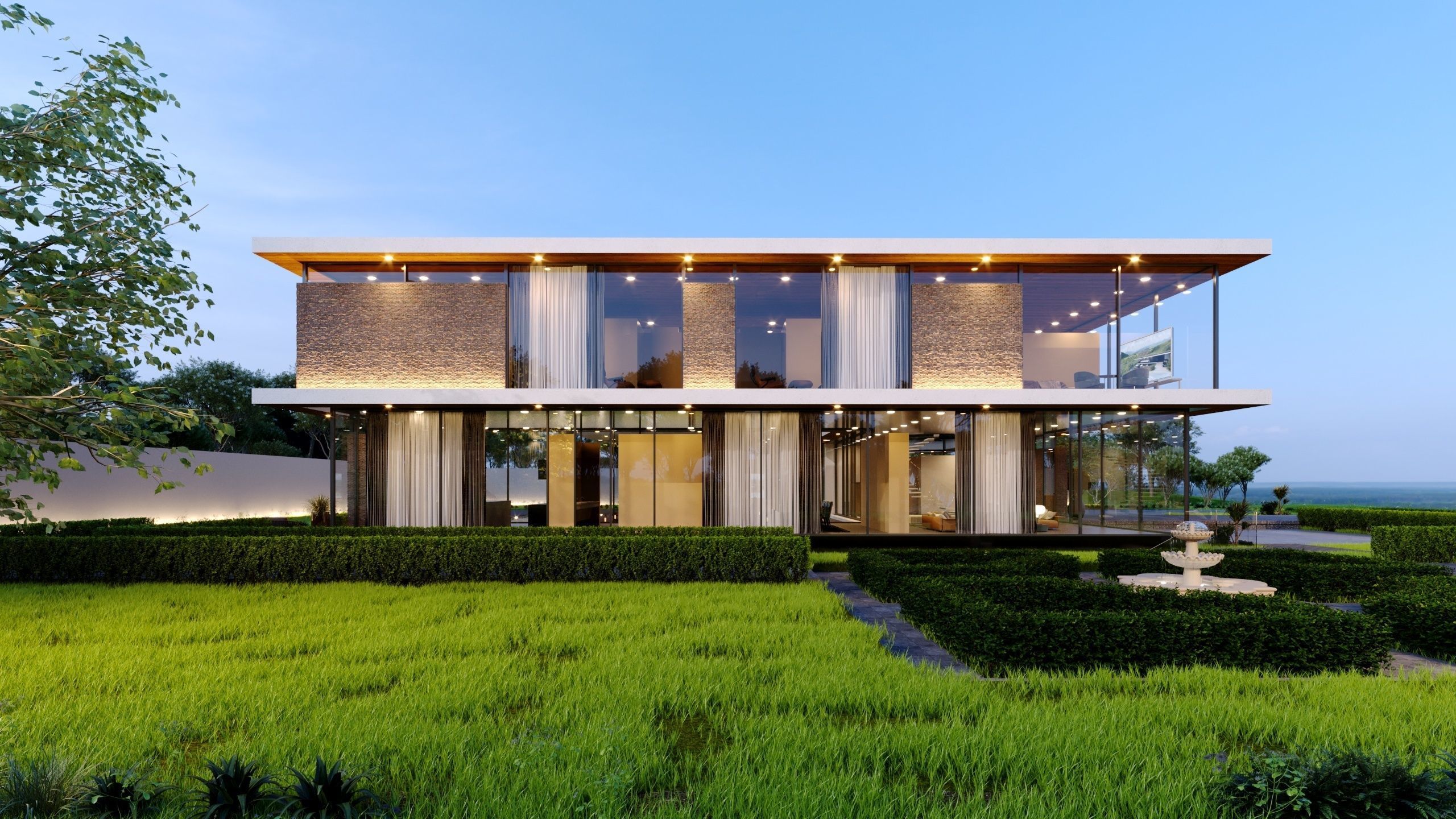 Modern Mies van der Rohe style hill house nice villa underground 3D model_5