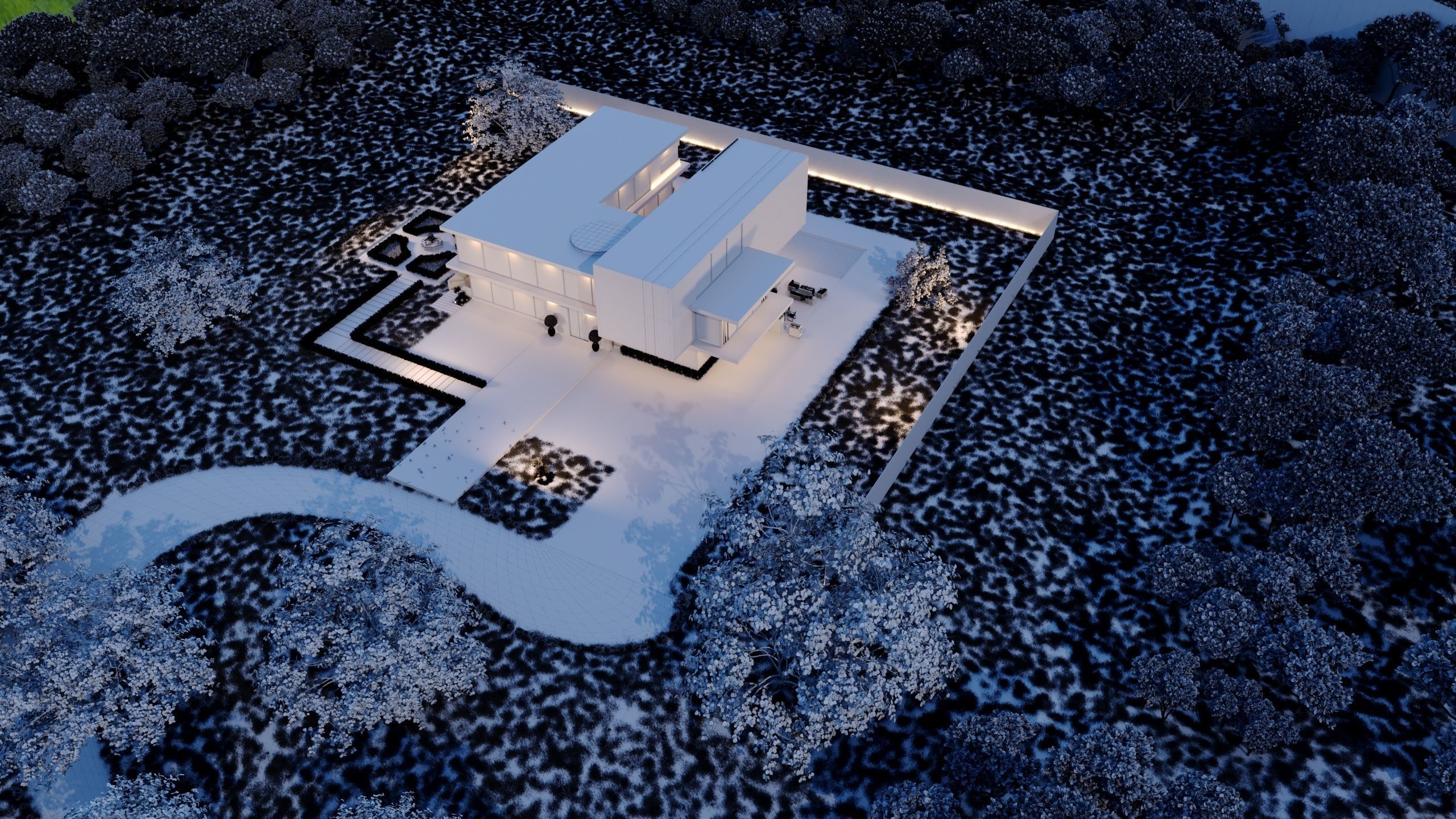 Modern Mies van der Rohe style hill house nice villa underground 3D model_2