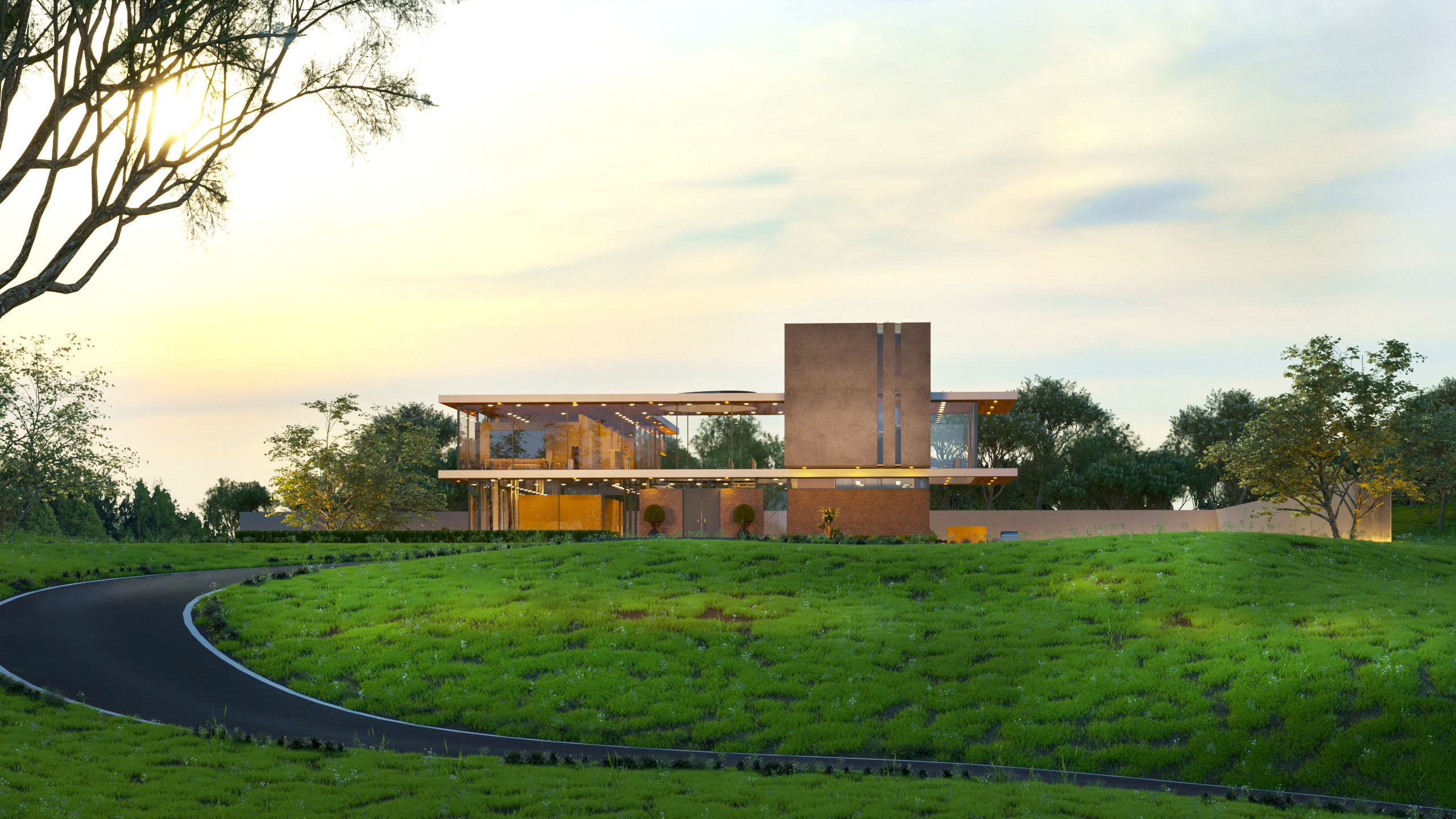 Modern Mies van der Rohe style hill house nice villa underground 3D model_8