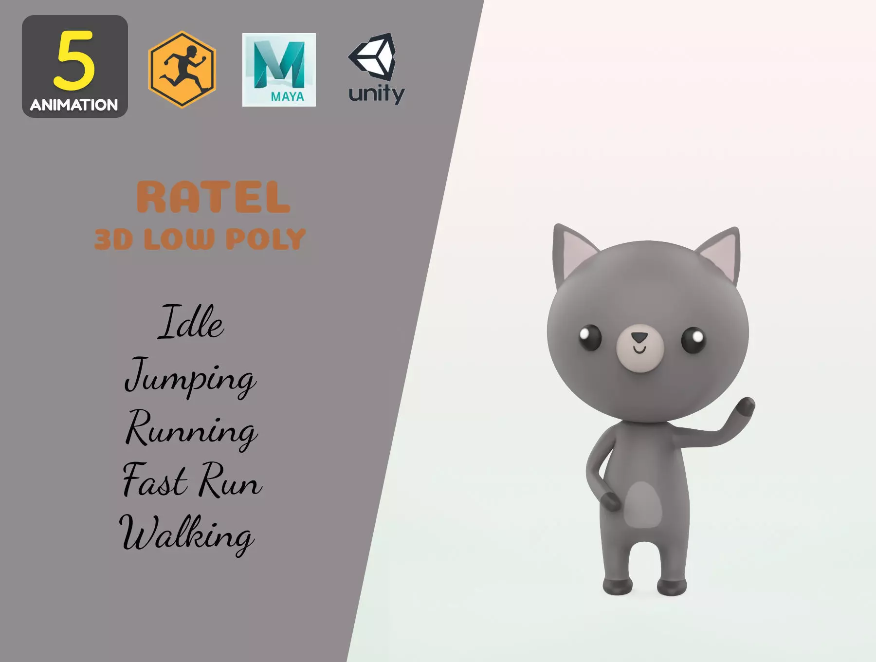 Stylized Ratel Animated v001  Low-poly 3D model_0