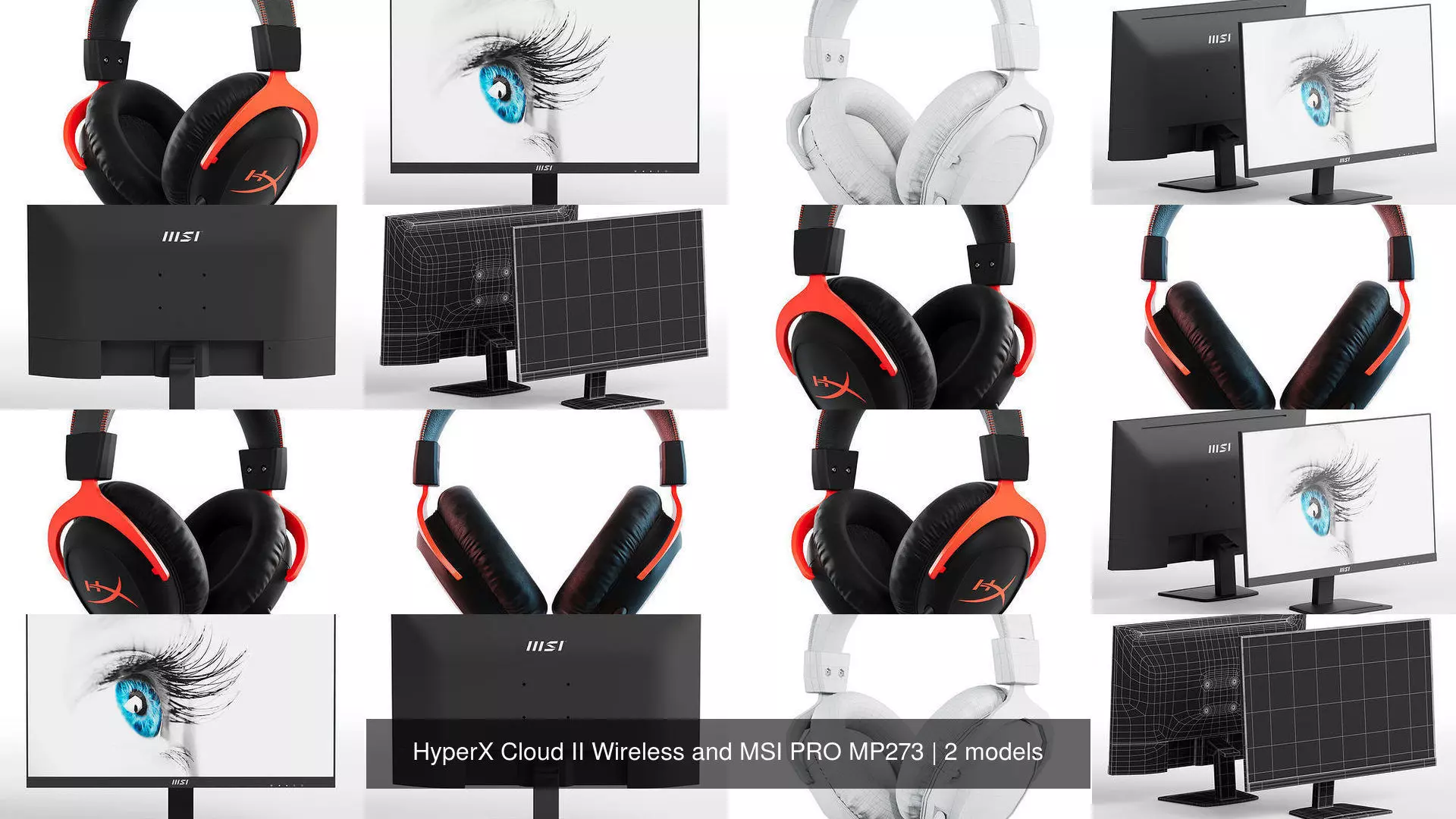 HyperX Cloud II Wireless and MSI PRO MP273 3D Model Collection_2