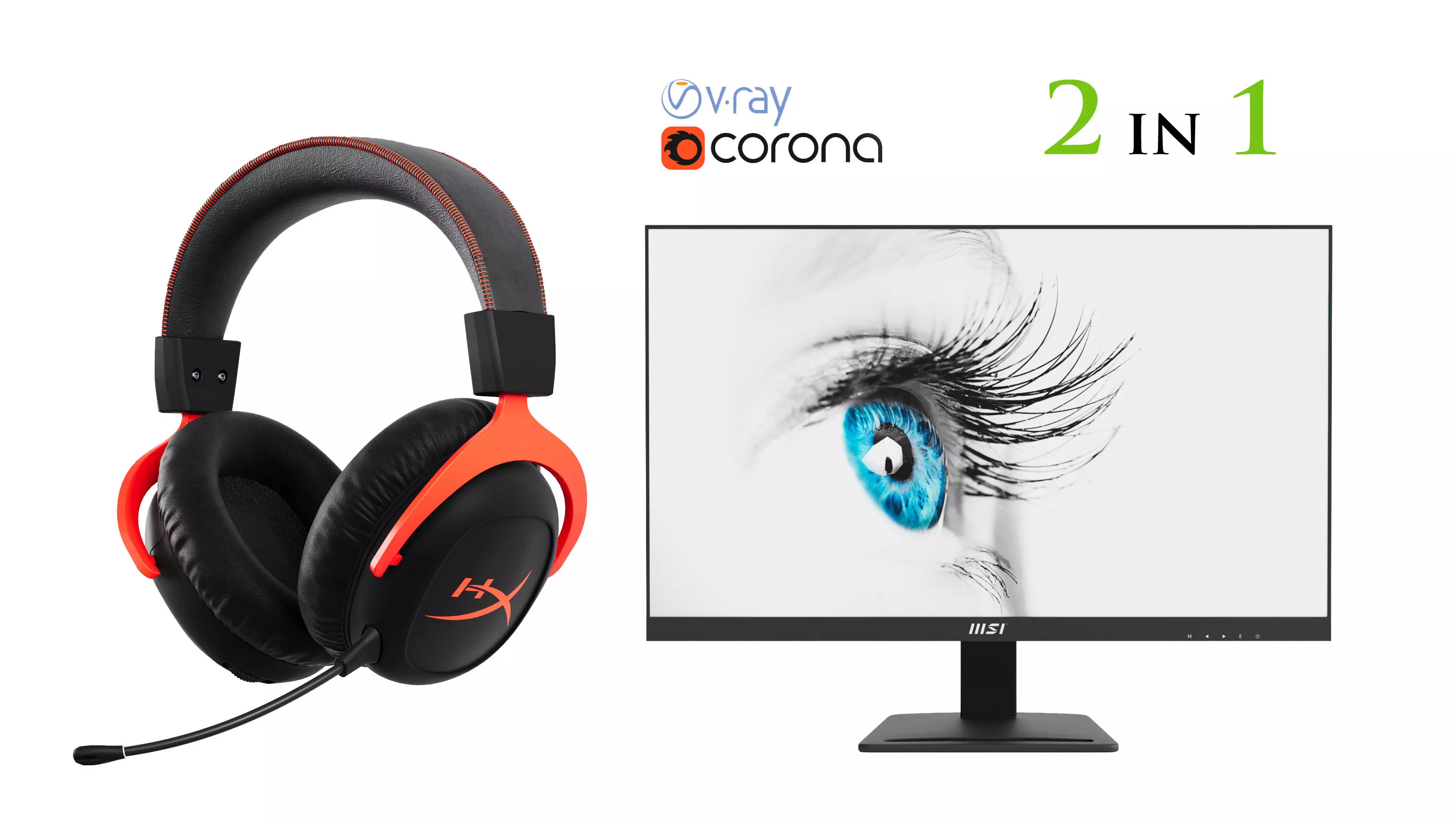 HyperX Cloud II Wireless and MSI PRO MP273 3D Model Collection_0