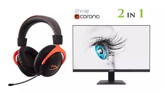 HyperX Cloud II Wireless and MSI PRO MP273 3D Model Collection