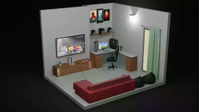 Workstation and Gaming Room 3D model