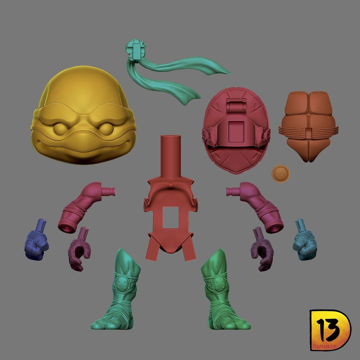 MiniPrint 006 Toddler Mutant Ninja Turtles base 3D print model_2