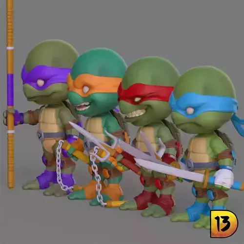 MiniPrint 006 Toddler Mutant Ninja Turtles full set 3D print model
