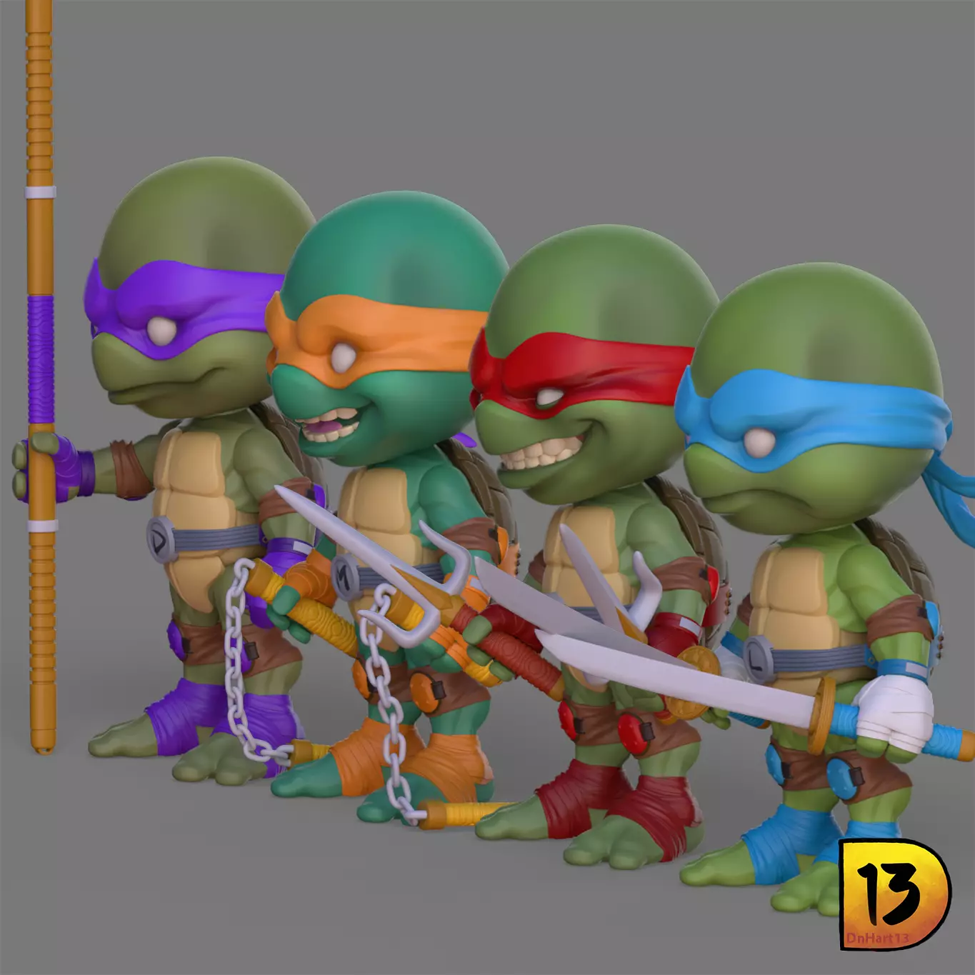 MiniPrint 006 Toddler Mutant Ninja Turtles full set 3D print model_0