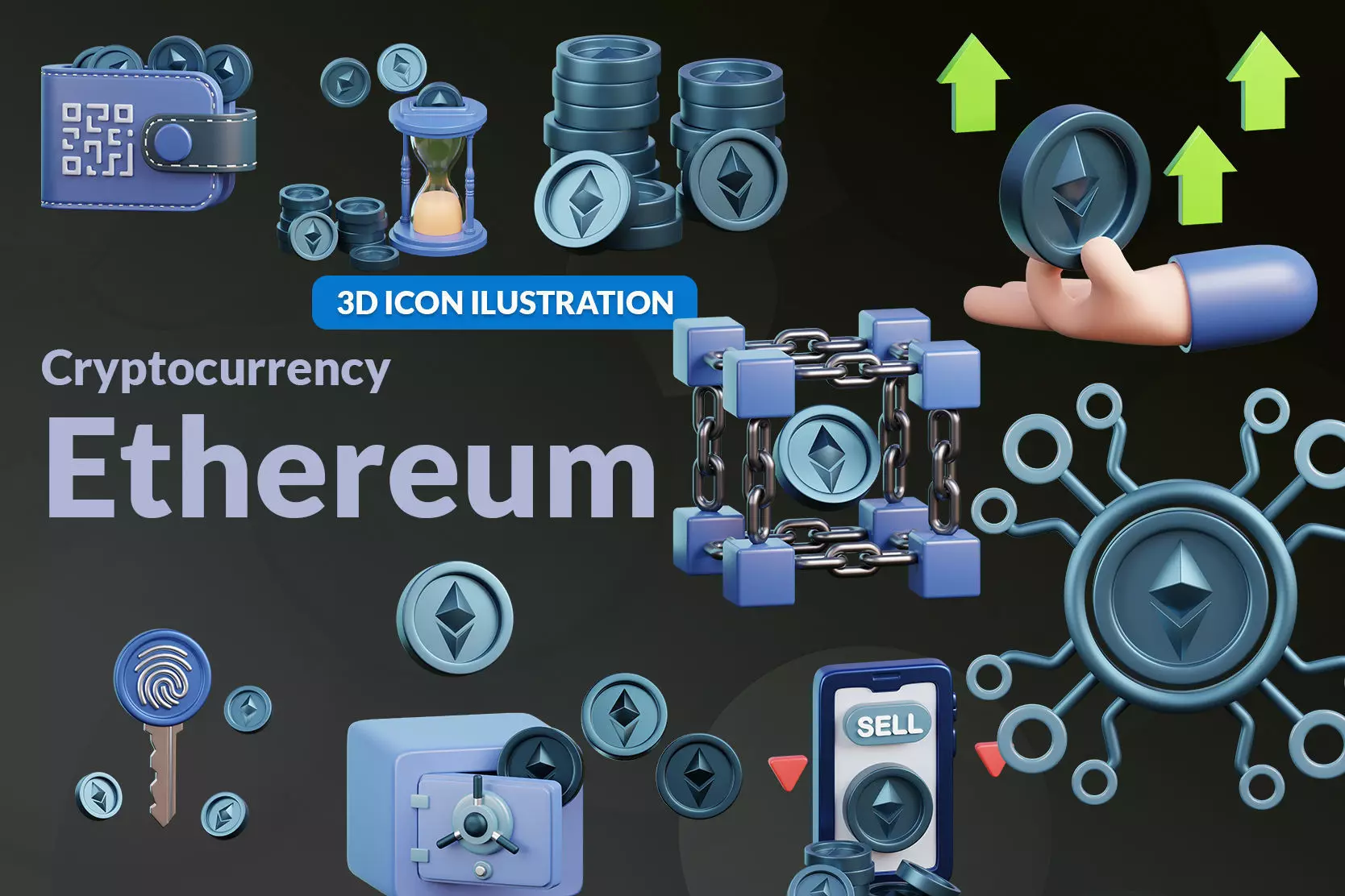 Cryptocurrency Ethereum Illustration Low-poly 3D model