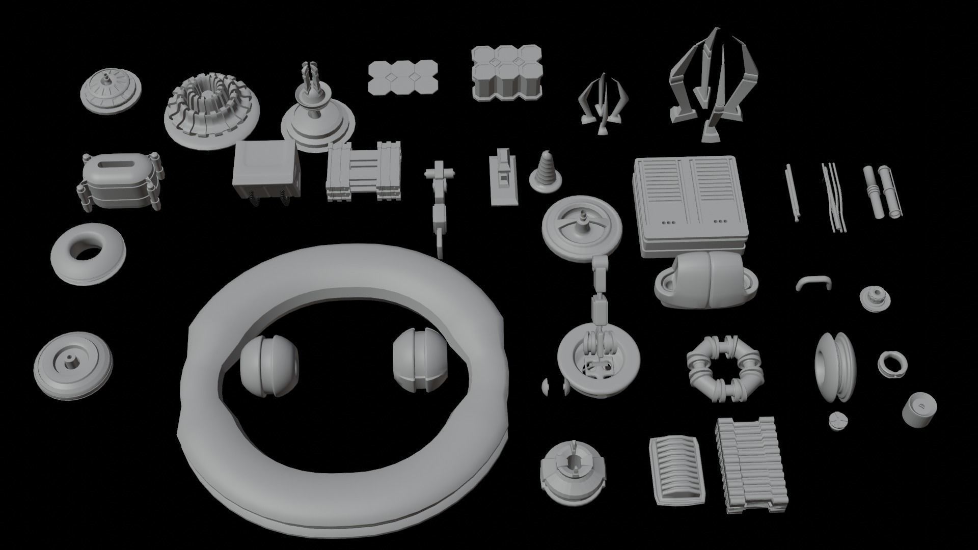 Mechanical pack - 36 Main Parts Low-poly 3D model_9