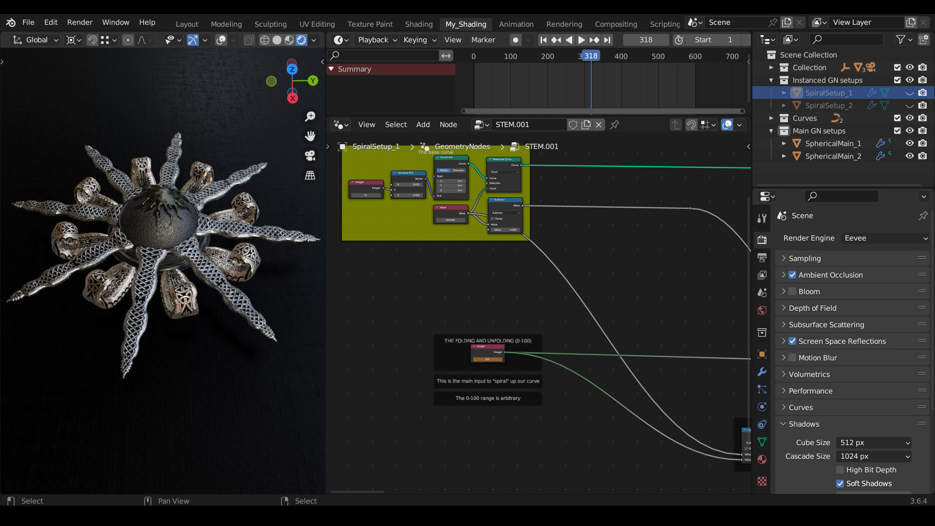 Unfold - Fold and unfold any Curve as spiral In Geonodes 3D model_2